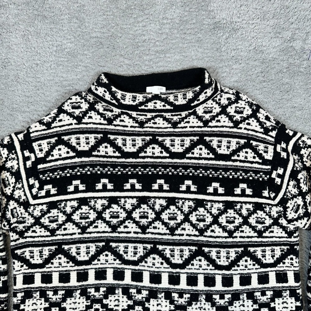 J.JILL Thick Knit Cotton Wool Blend Black & White‎ Pullover Mock Neck Sweater L - Picture 3 of 11